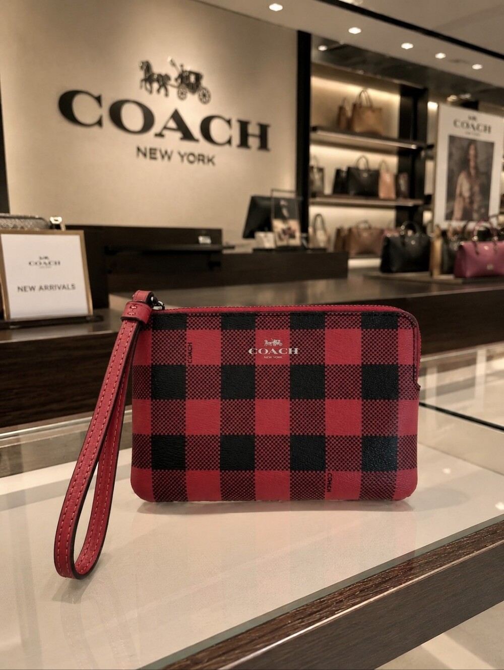 Coach Buffalo Plaid Wristlet